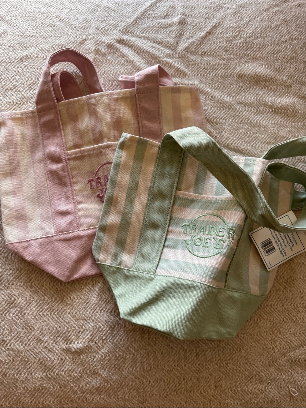 Trader Joe’s Mini Striped Canvas Tote Bag - Pink or Mint